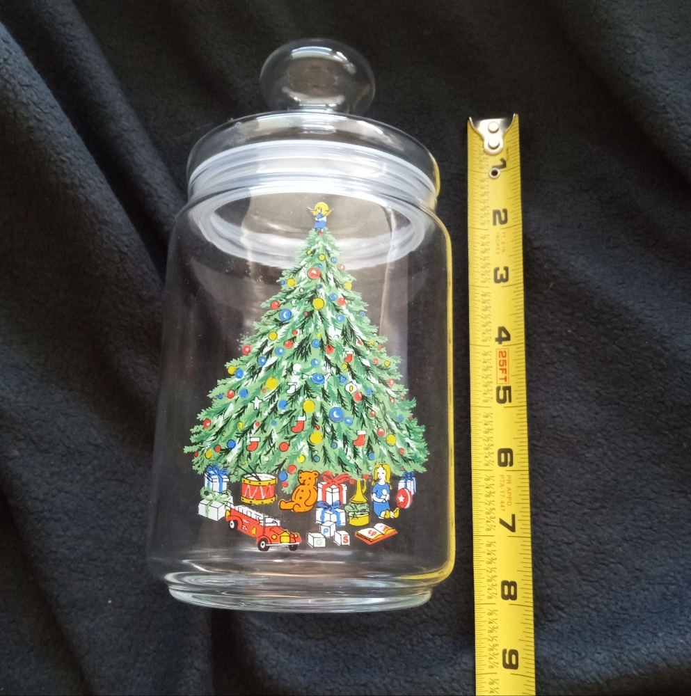 NOEL France GLASS CANDY JAR w/ Christmas Tree & Wreath NOS Open Box Never Used
